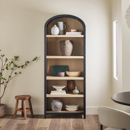 Walker Edison Modern 5 Shelf Open Arched Bookshelf, Black