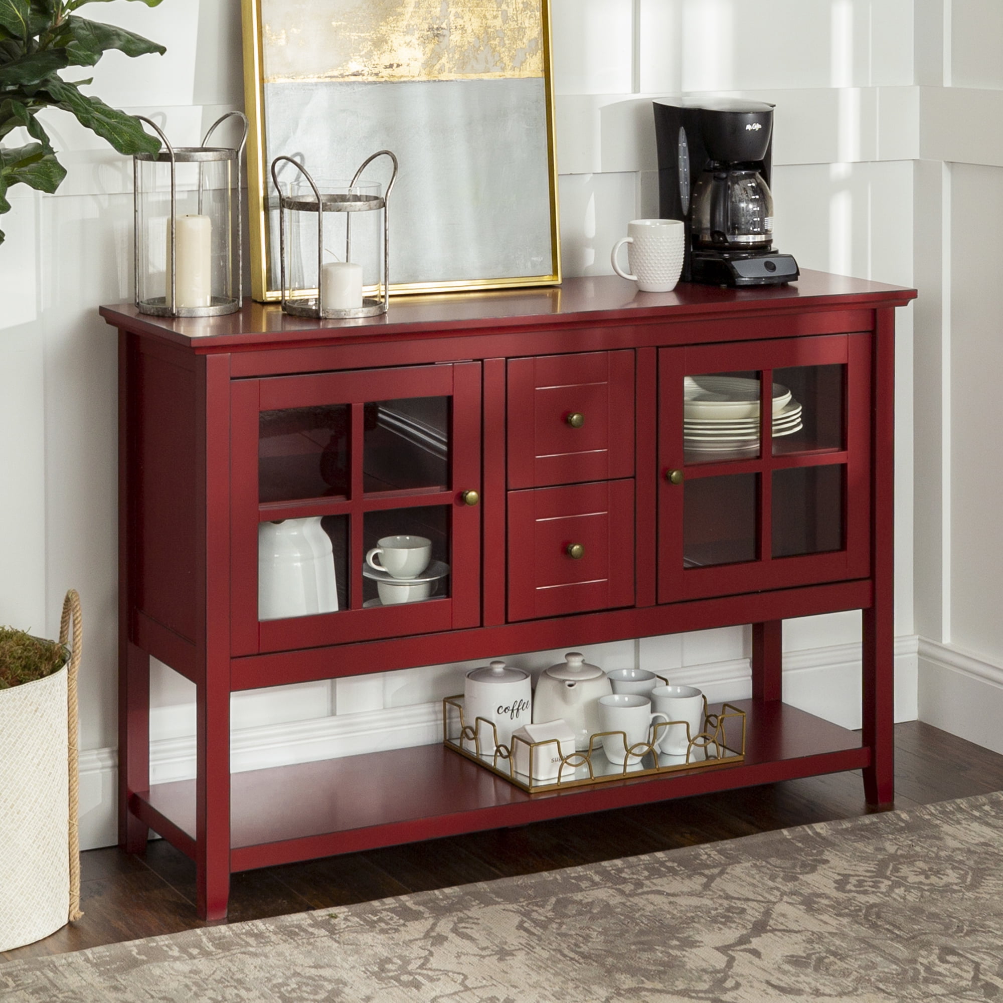 Walker Edison Modern 52" Glass Door Dining Buffet Table, Red - Walmart.com