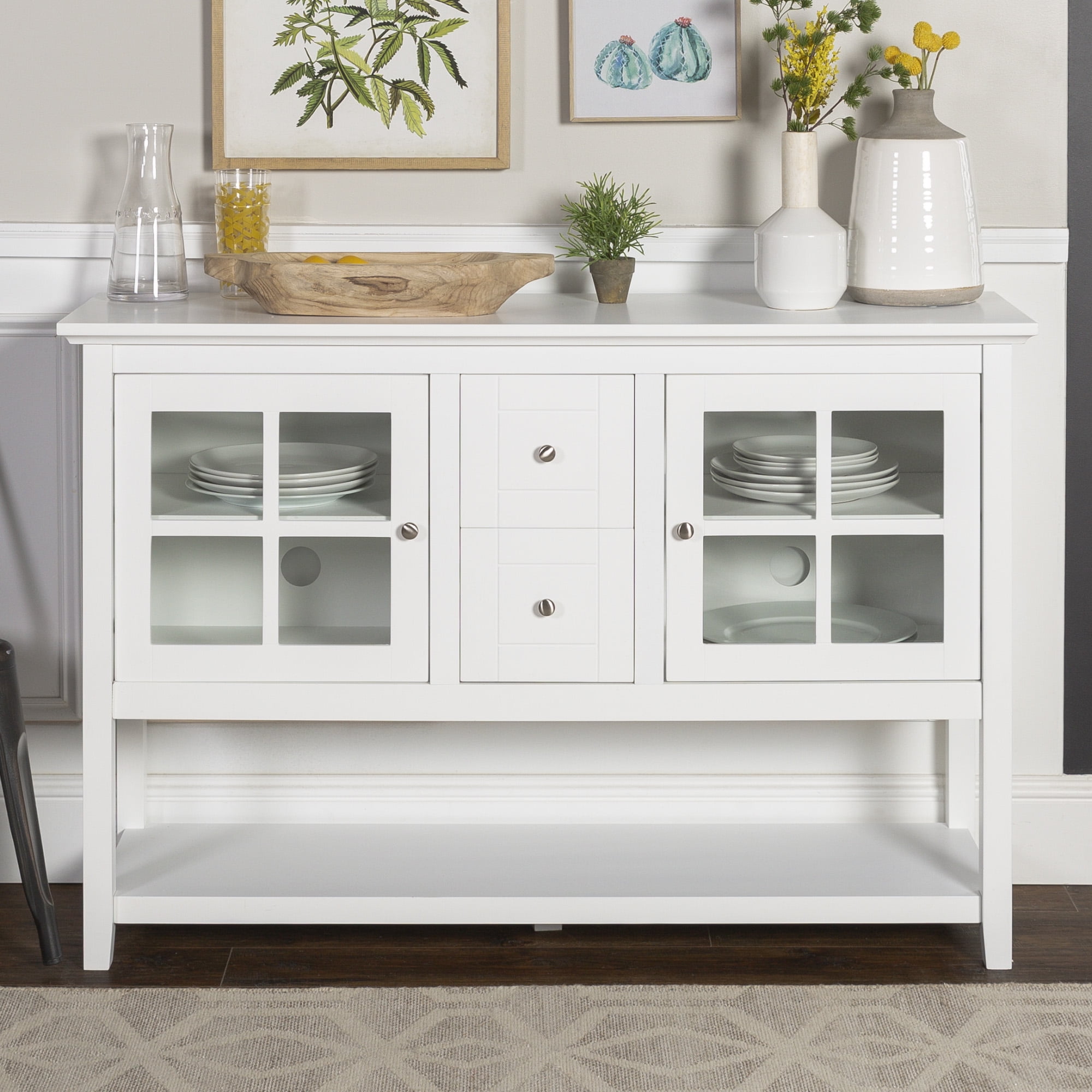 White 52" MDF and Glass TV Stand with Storage