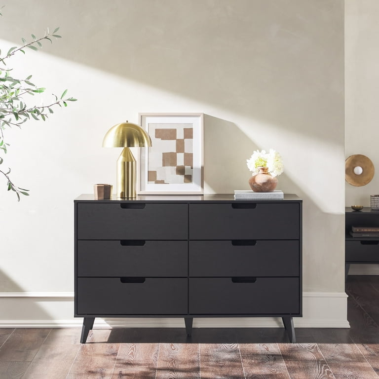 Walker Edison Hans 6 Drawer Dresser Cut Out Handles Black Finish