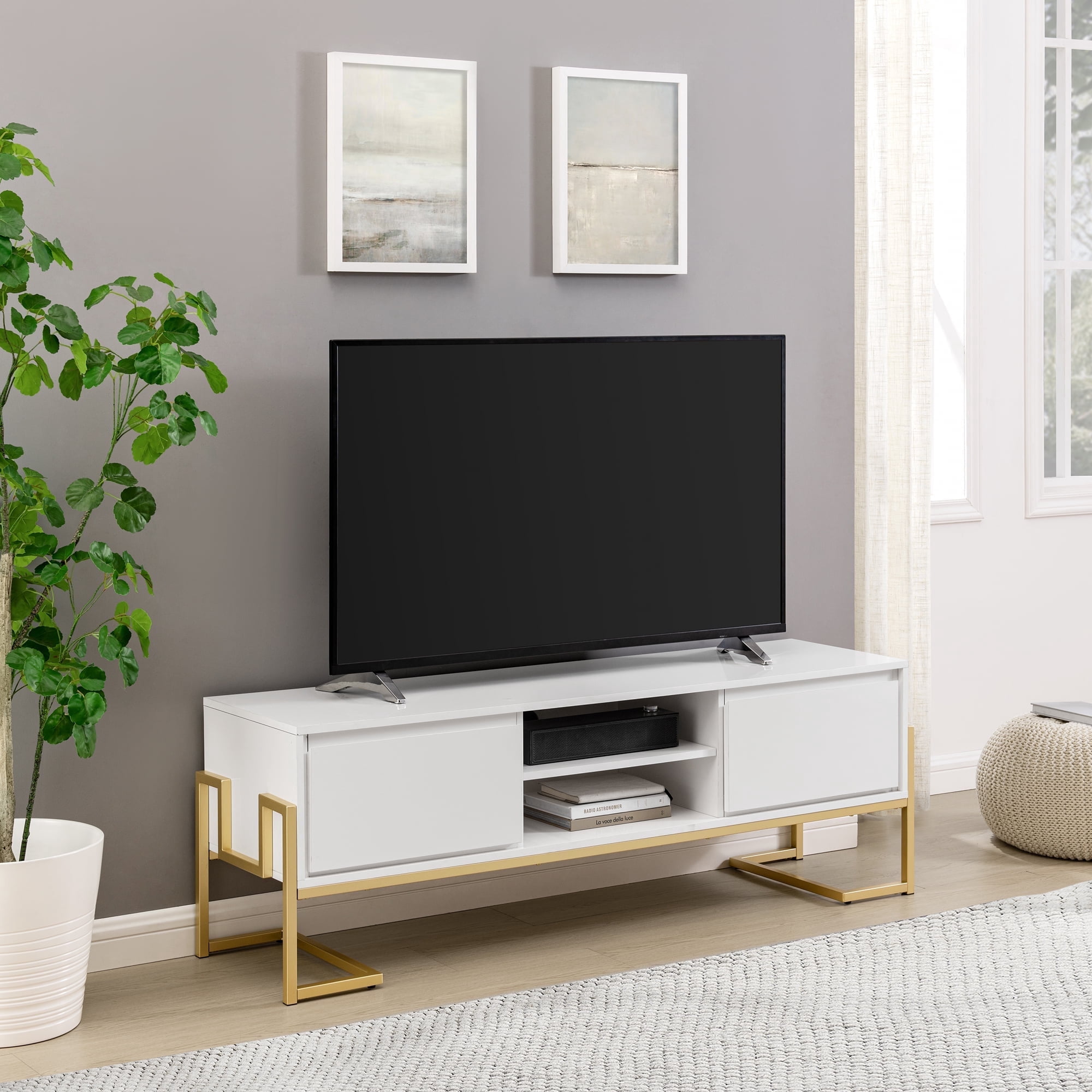 Walker Edison Modern 60" 2-Drawer Media Console, Solid White