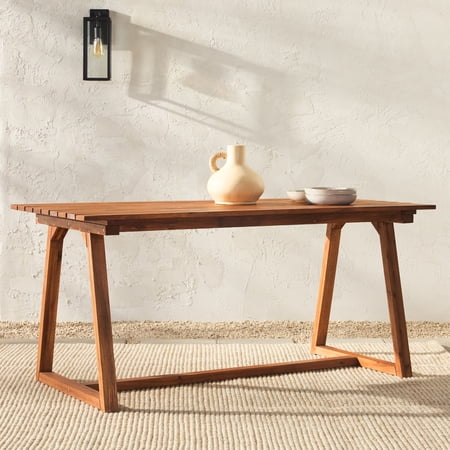 Walker Edison Modern 66” Solid Wood Outdoor Dining Table, Brown