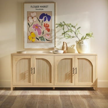 Walker Edison Modern 2-Shelf 70" Sideboard with Reeded Arch Detailing, Coastal Oak