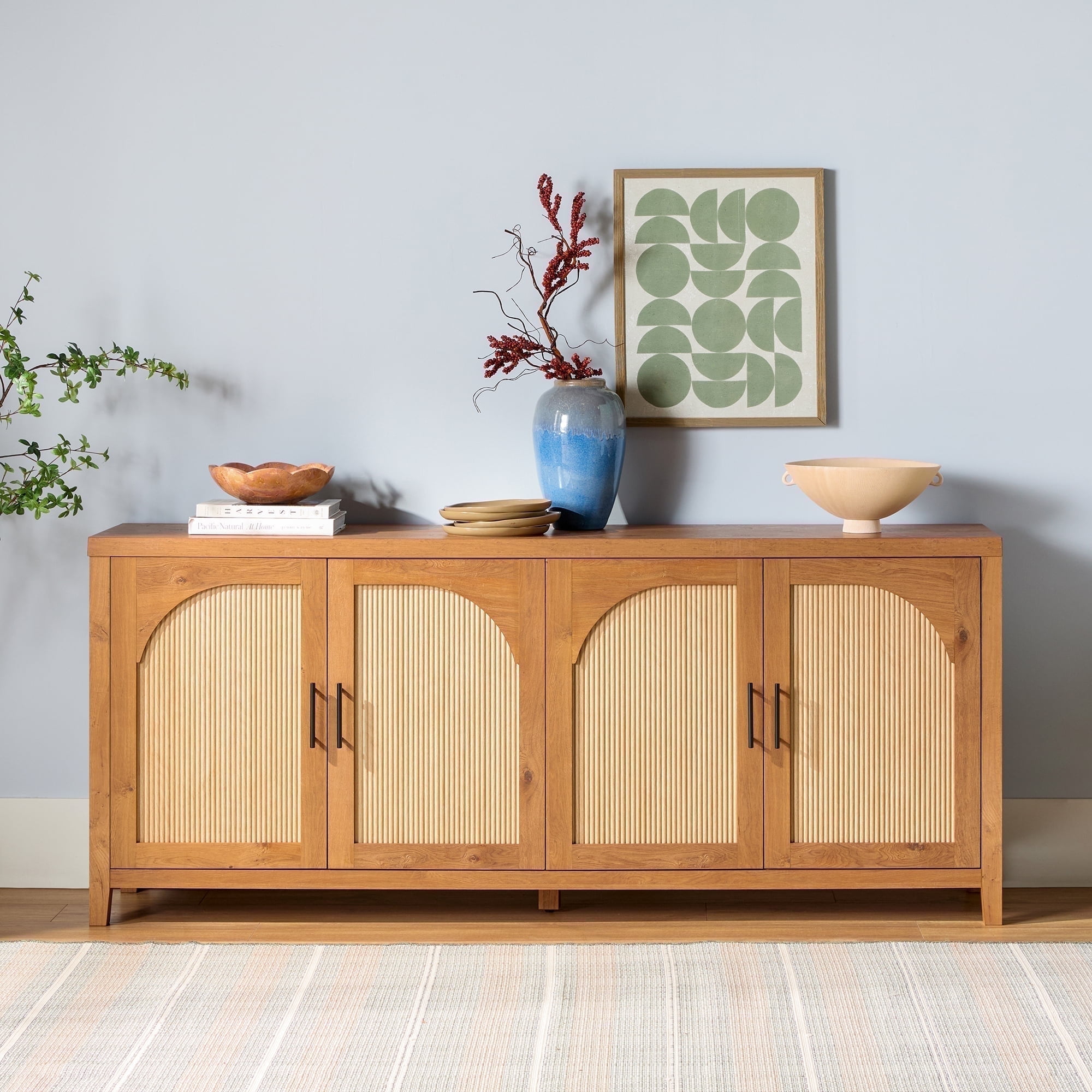 Walker Edison Modern 2-Shelf 70" Sideboard with Reeded Arch Detailing, English Oak - Walmart.com