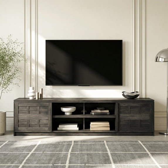 Walker Edison Modern 70" TV Stand with Storage Cabinets - Black Oak