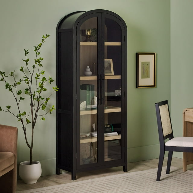 Walker Edison Modern Arched Bookcase with Glass Doors, Black - Walmart.com