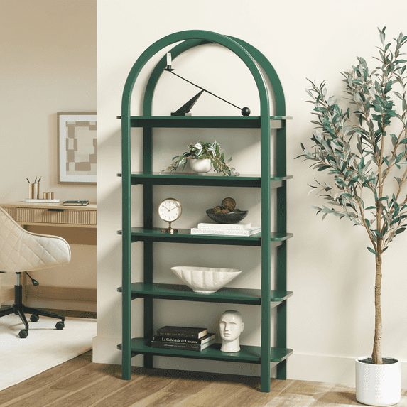Walker Edison Modern Arched Open Shelf Bookcase, Green