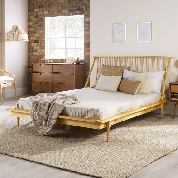 Walker Edison Modern Boho Solid Wood Platform Bed, Queen, Light Oak