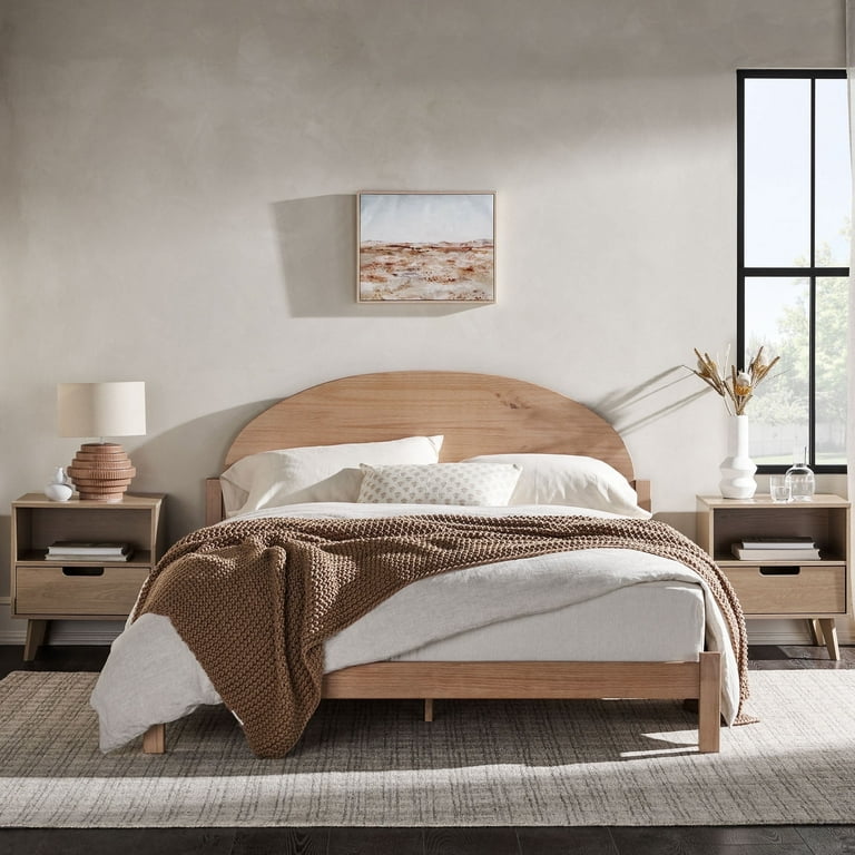 Walker Edison Modern Boho Solid Wood Queen Bed, Cerused