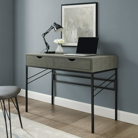 Walker Edison Modern Eclectic Faux Shagreen Writing Desk, Grey