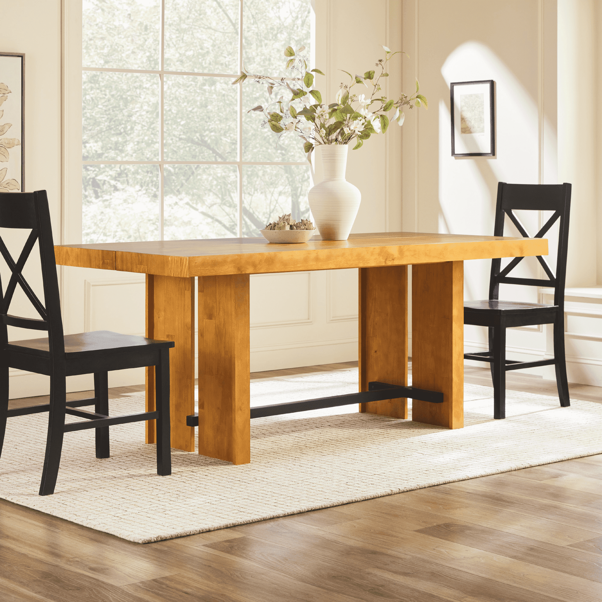 Walker Edison Modern Farmhouse 72" Solid Wood Dining Table with Trestle ...