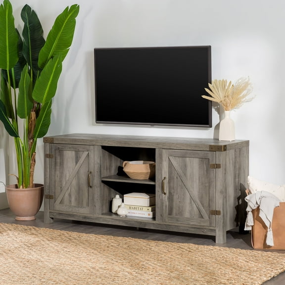 Walker Edison Modern Farmhouse Barn Door TV Stand for TVs up to 65", Grey Wash