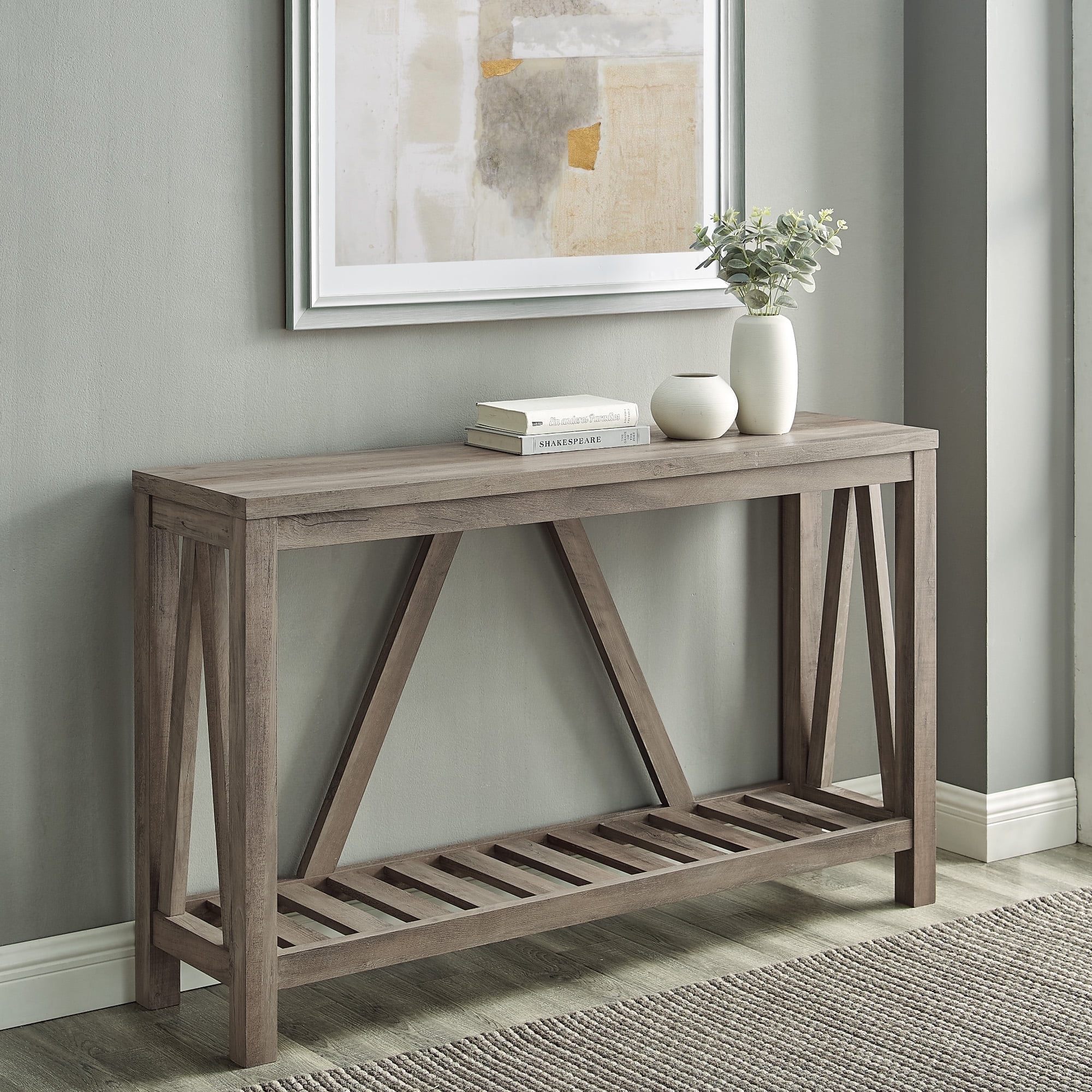 Walker Edison Rustic Farmhouse Entryway Table with Storage, Grey