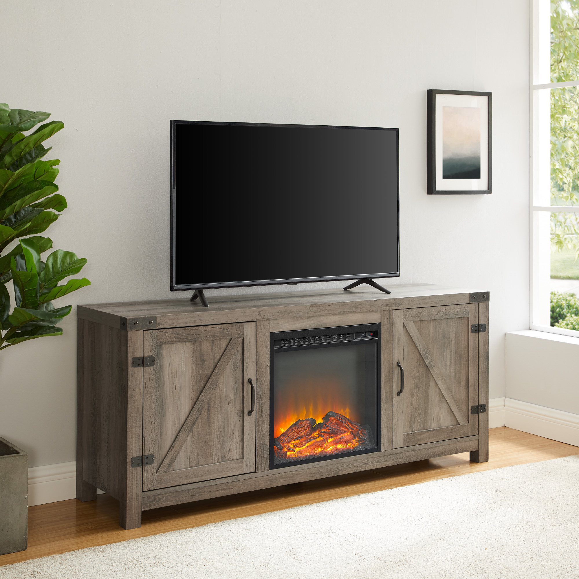 Walker Edison Modern Farmhouse Fireplace TV Stand for TVs up to 65", Grey Wash - image 1 of 11