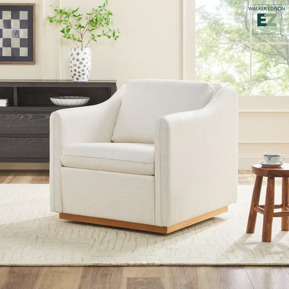 Walker Edison Modern Farmhouse Easy Assembly Linen Accent Chair, Cream