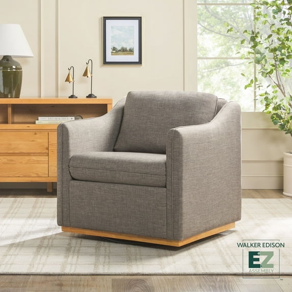 Walker Edison Modern Farmhouse Easy Assembly Linen Accent Chair, Dark Grey