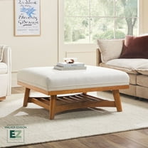 Walker Edison Modern Farmhouse Easy Assembly Linen Large Ottoman, Cream