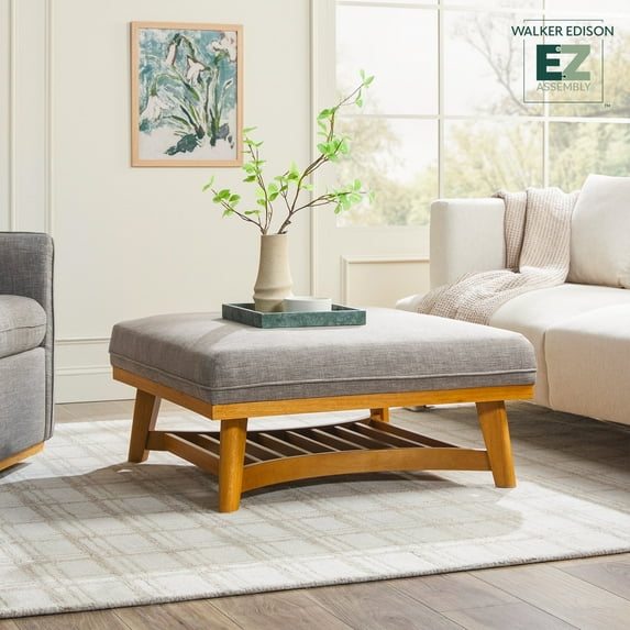 Walker Edison Modern Farmhouse Easy Assembly Linen Large Ottoman, Dark Grey