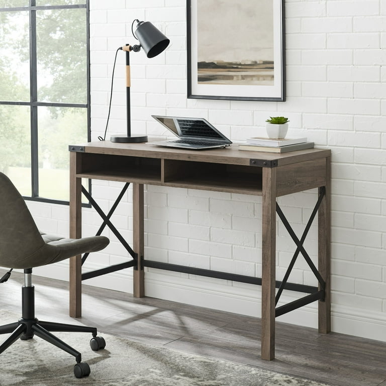 Walker Edison Modern Farmhouse Metal X Open Storage Writing Desk