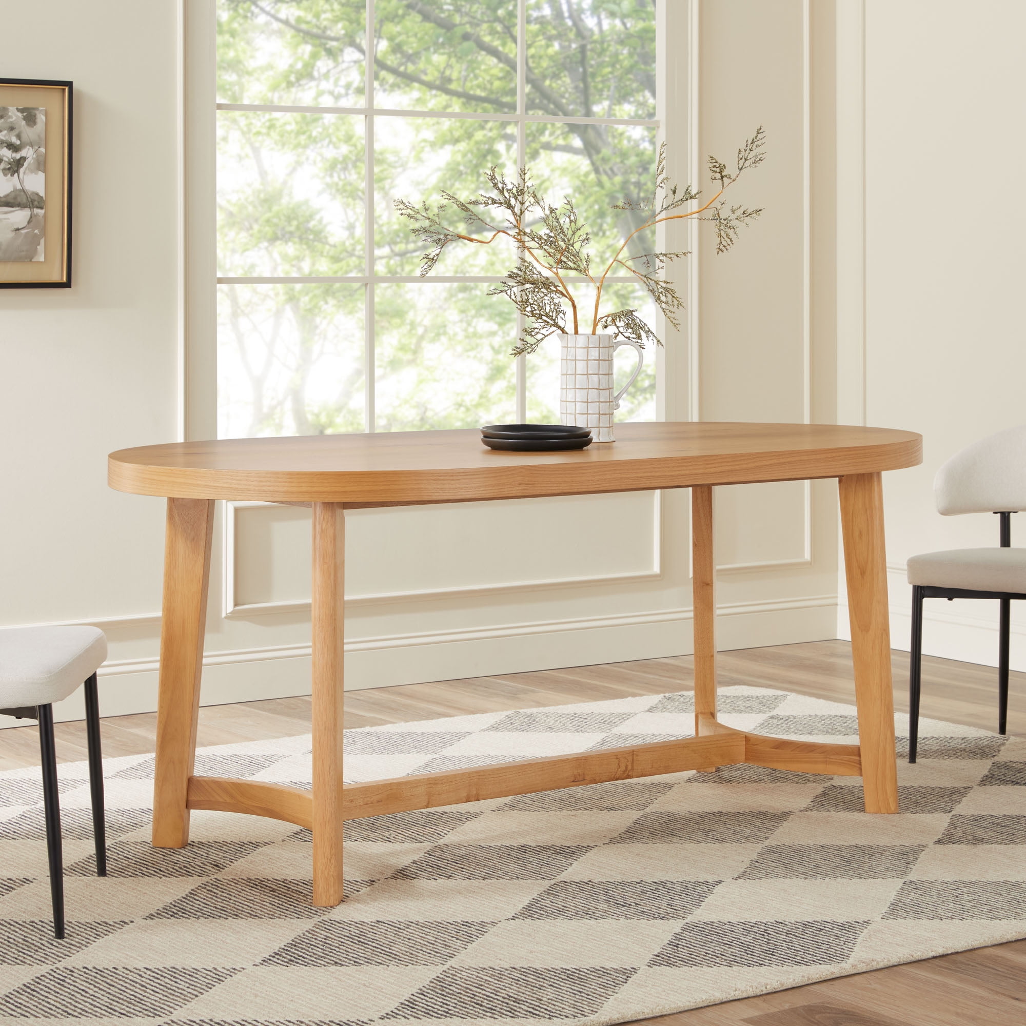 Walker Edison Modern Farmhouse Rustic Solid Oak Wood Oval Dining Table ...