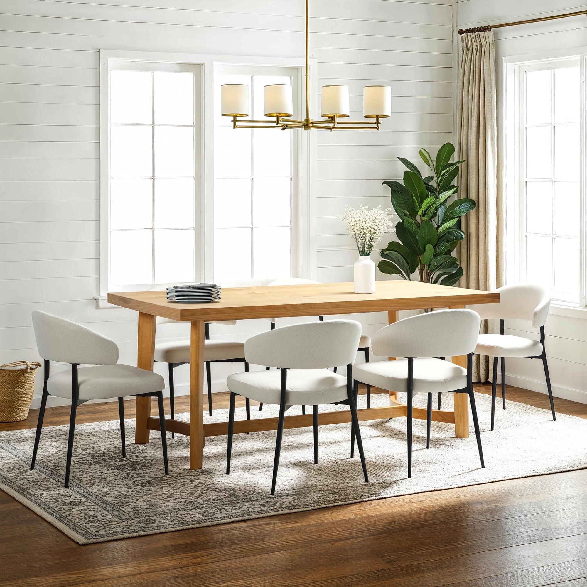 Walker Edison Modern Farmhouse Rustic Solid Oak Wood Rectanglular ...