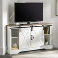 thumbnail image 1 of Walker Edison Modern Farmhouse Sliding Door Corner TV Stand, Rustic Oak/Solid White, 1 of 21