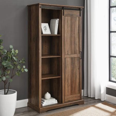 Walker Edison Modern Farmhouse Sliding Door Vertical Cabinet, Barnwood