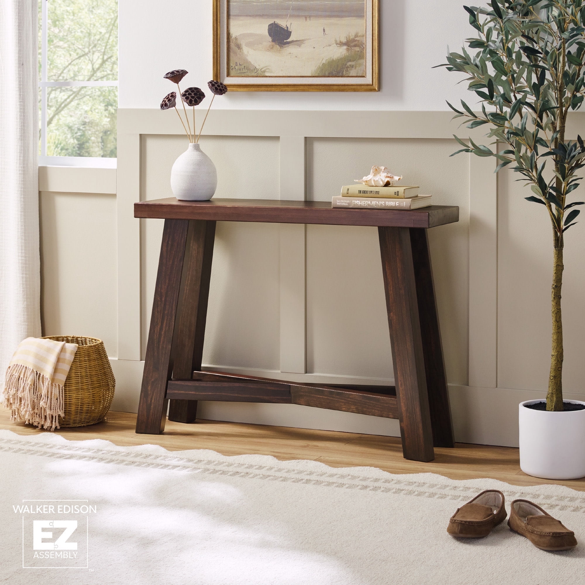 Walker Edison Modern Farmhouse Easy Assembly Wood Console Table ...