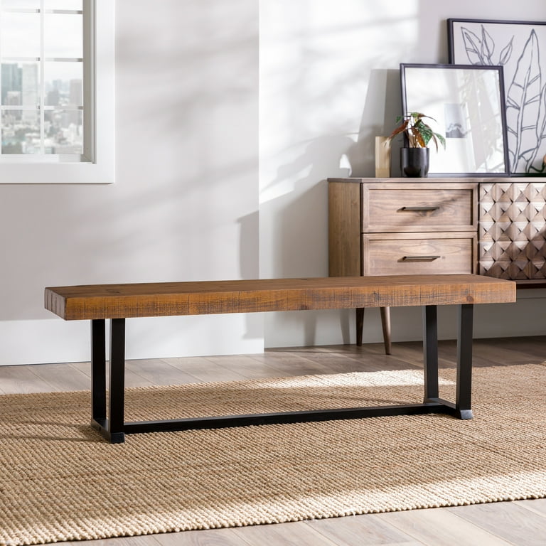 Walker Edison Modern Farmhouse Solid Wood Dining Bench Barnwood Walmart