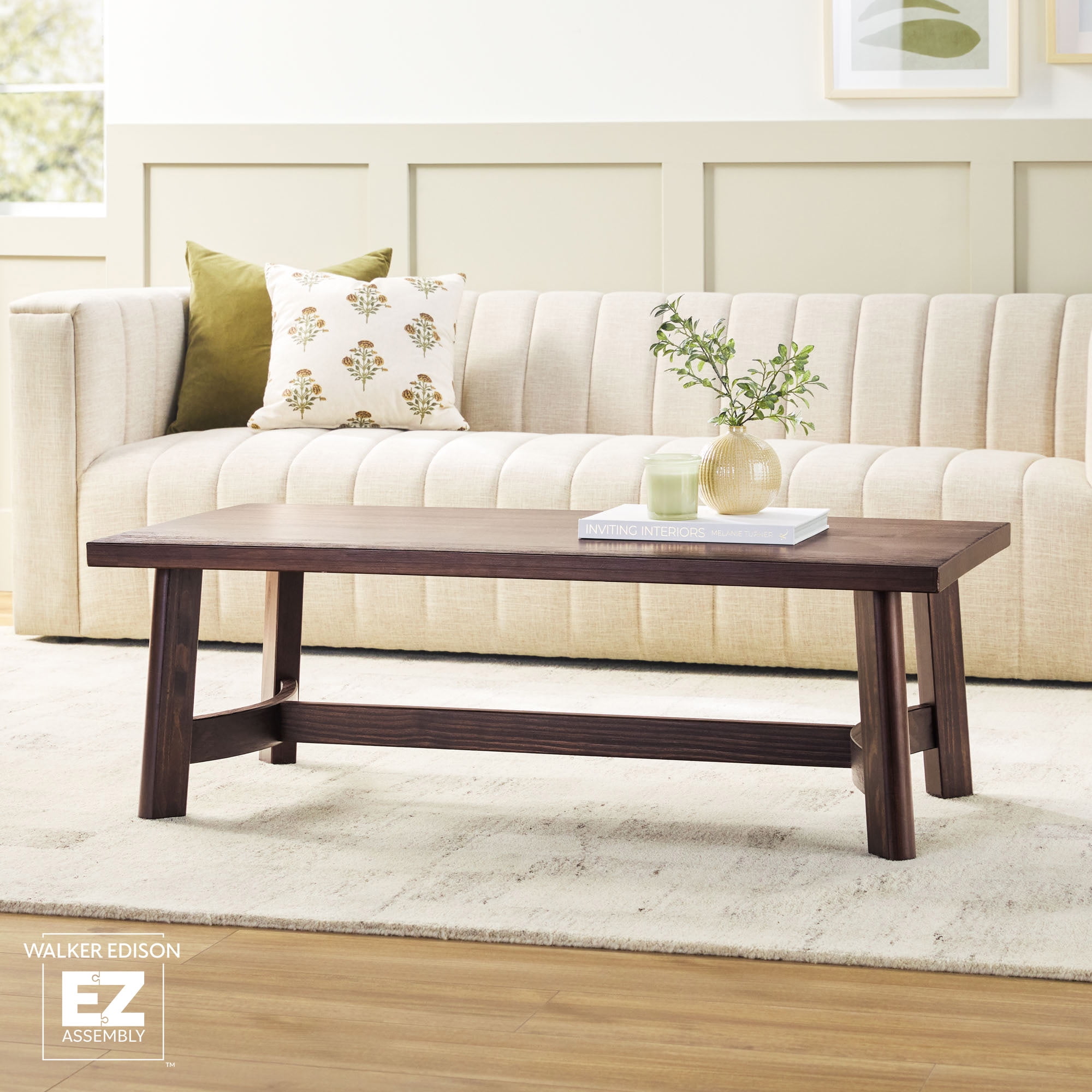 Walker Edison Modern Farmhouse Easy Assembly Wood Coffee Table Espresso ...