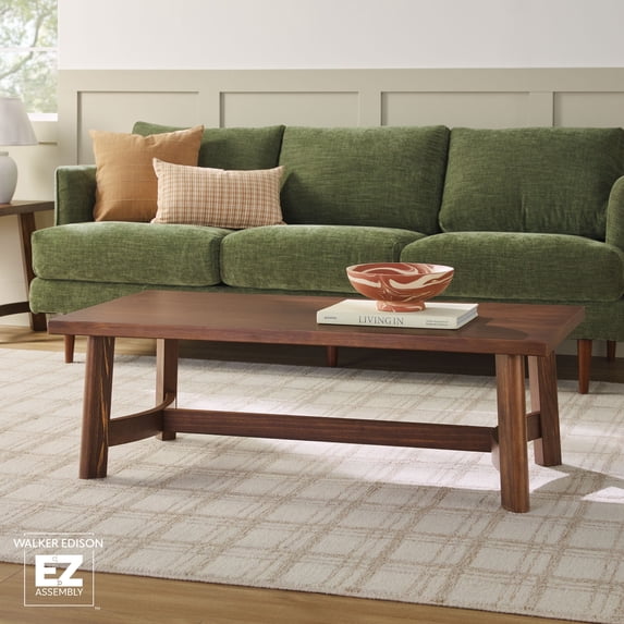 Walker Edison Modern Farmhouse Easy Assembly Wood Coffee Table Medium Brown