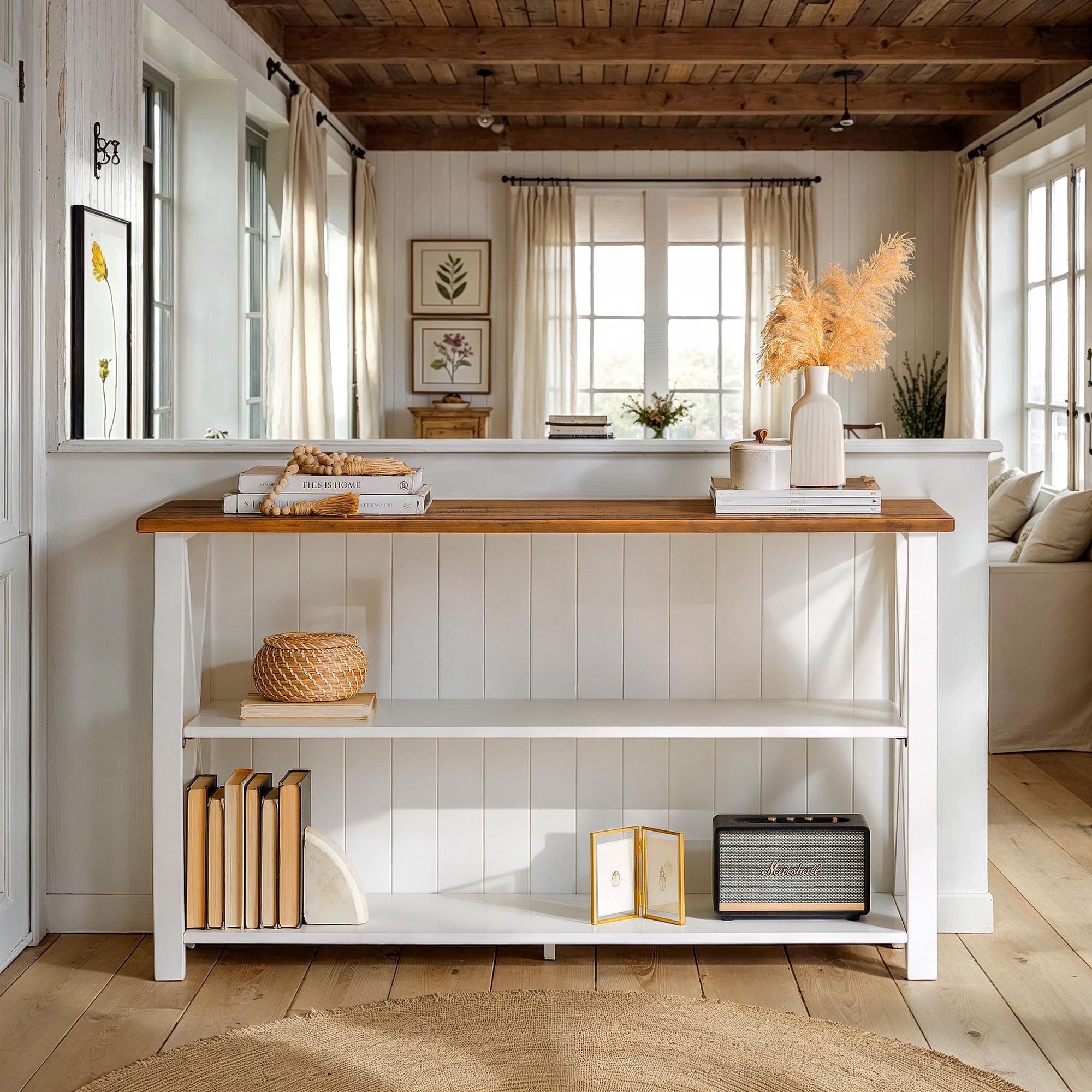 Walker Edison Modern Farmhouse Solid Wood Storage Console Table, White ...