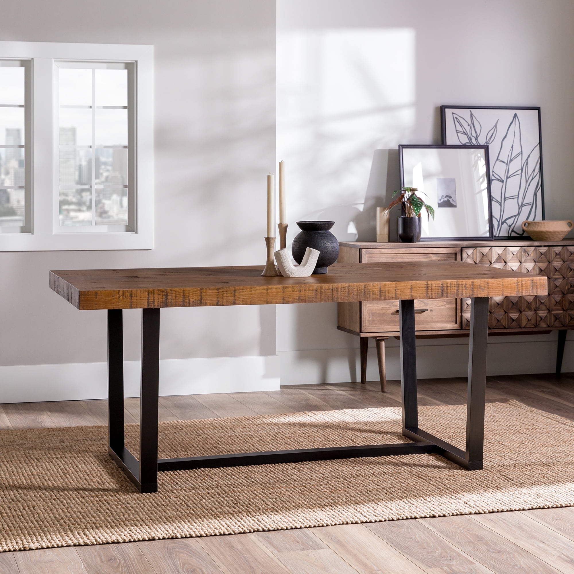 Walker Edison Modern Farmhouse Two-Tone Dining Table, Rustic Oak