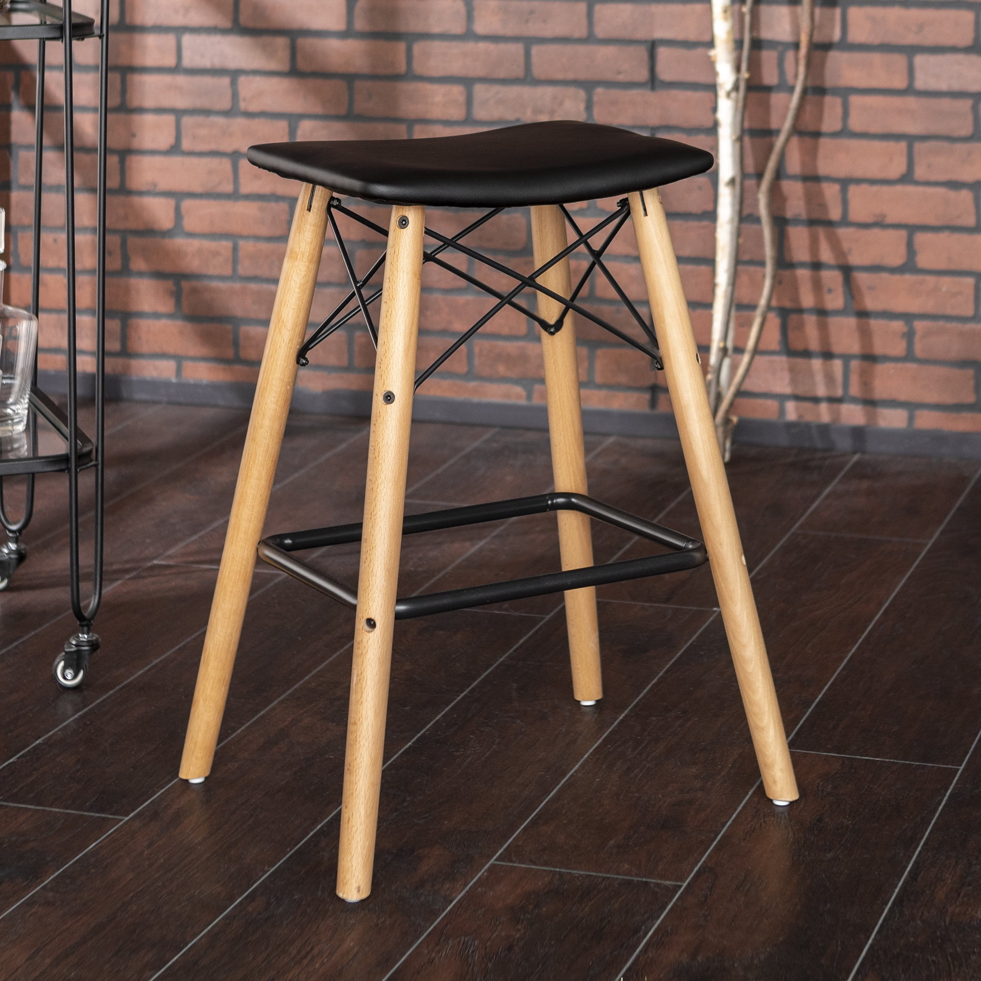 Walker Edison Modern Faux Leather Counter Stool, Black