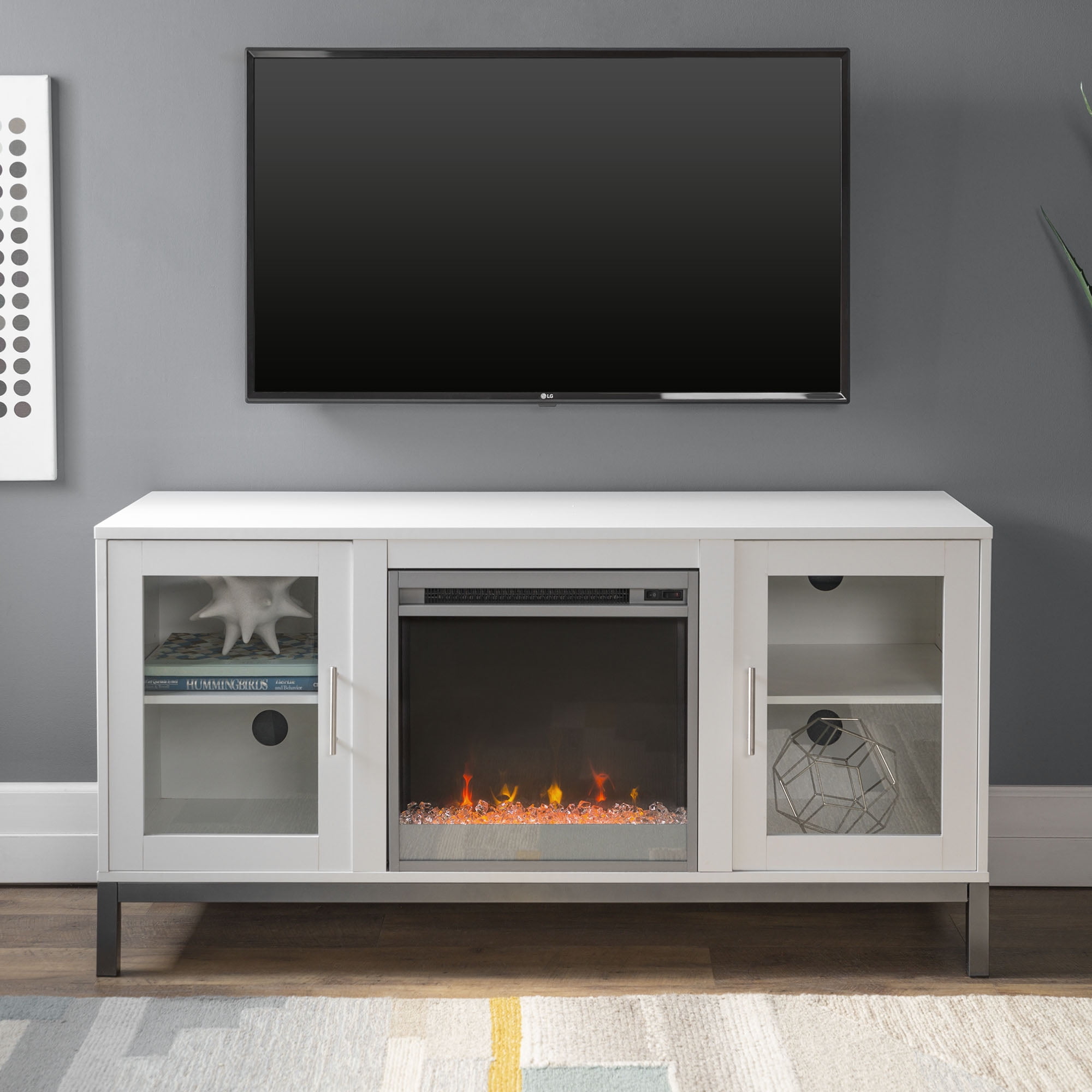 Walker Edison Modern Fireplace TV Stand for TVs up to 58″, White Sansujyuku sansujyuku.com
