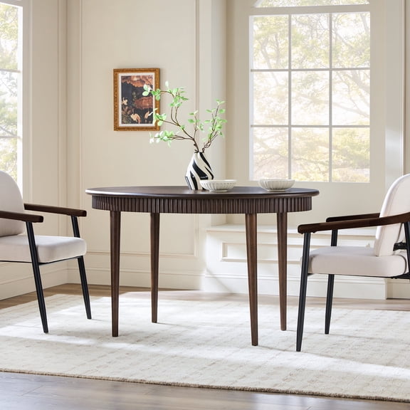 Walker Edison Modern Fluted Oak Veneer Dining Table for 4, Dark Brown Oak