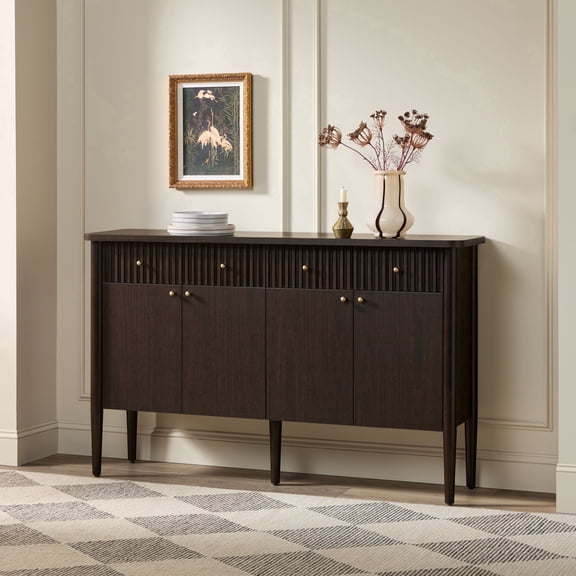 Walker Edison Modern Fluted Wood Sideboard with Storage, Dark Brown Oak