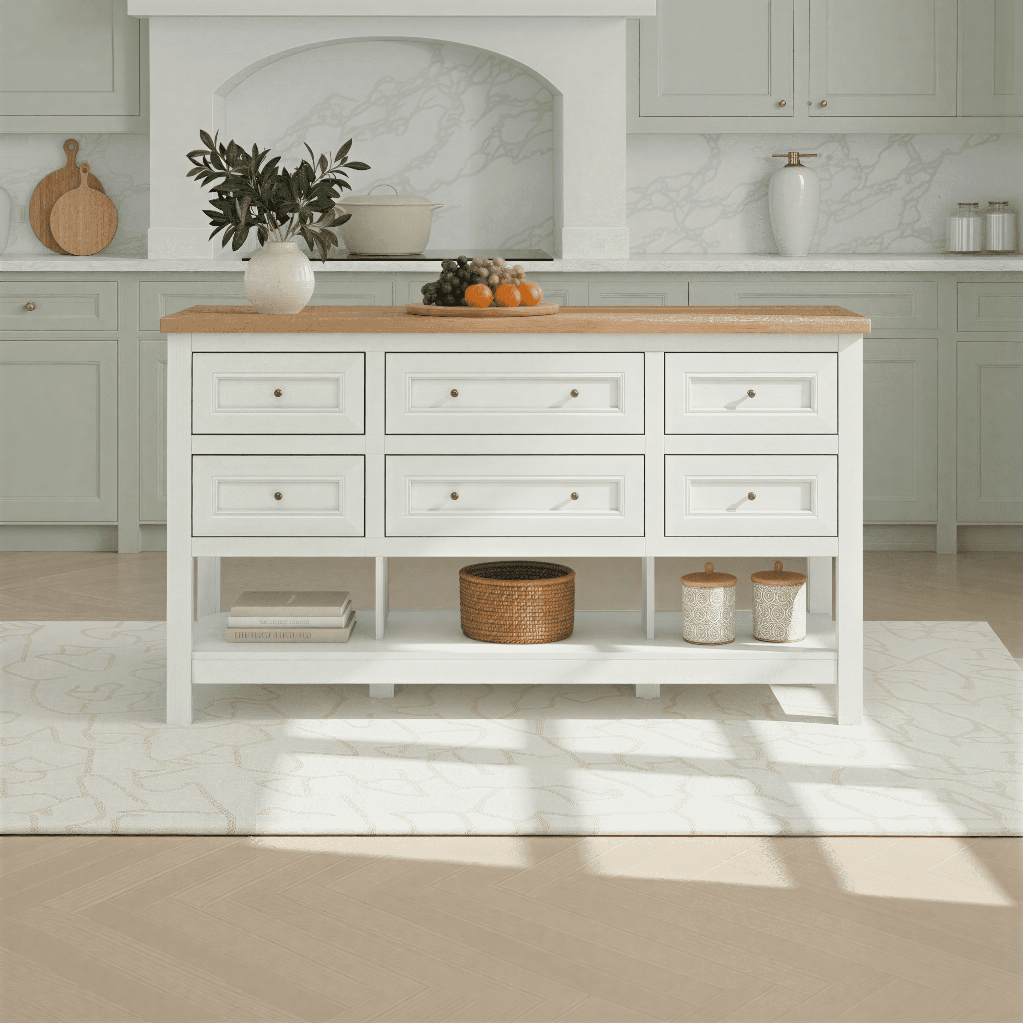 Walker Edison Modern Free-Standing Kitchen Island with 6 Drawers, White