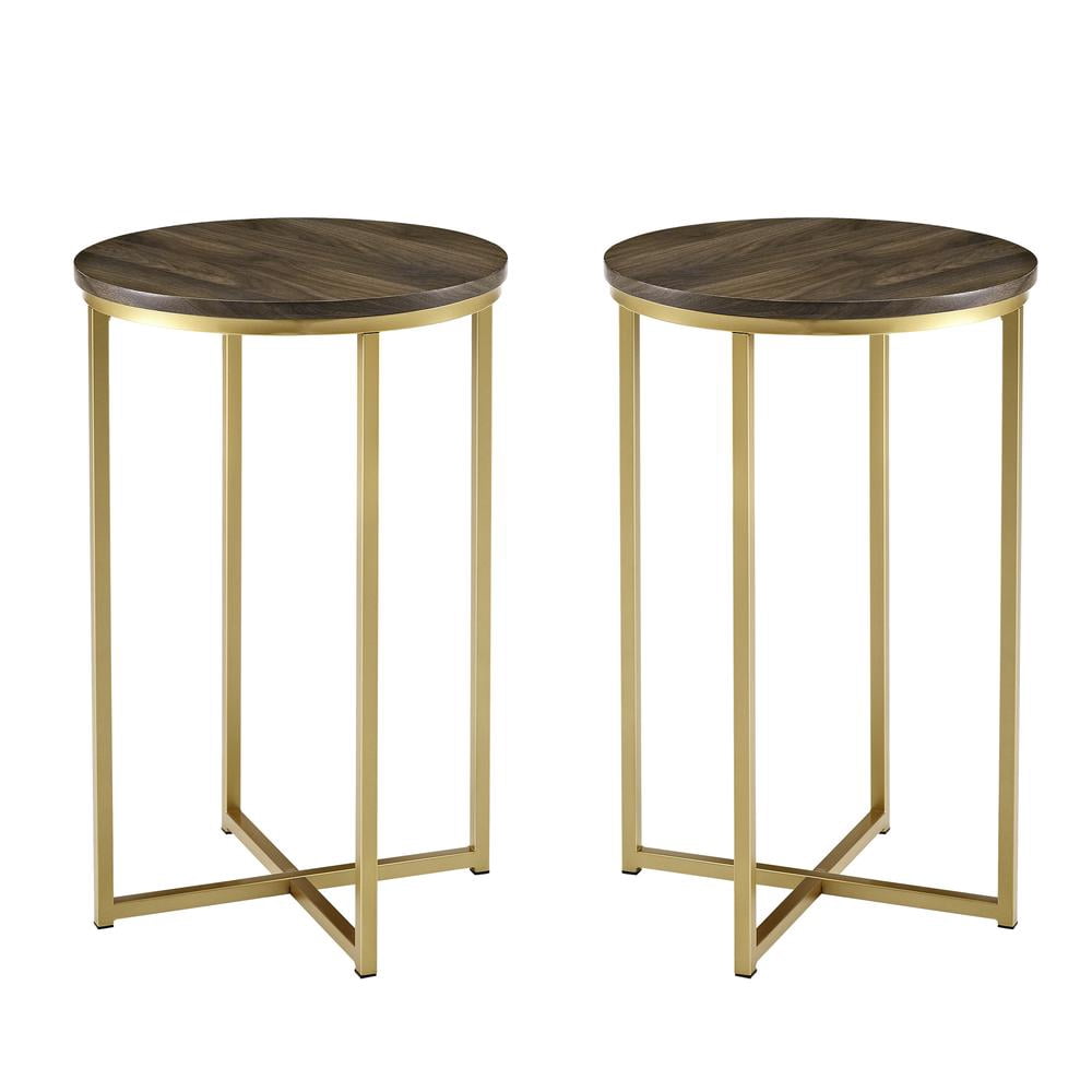 Modern Glam Metal-X-Leg End Table Set in Dark Walnut/Gold (Set of 2 ...