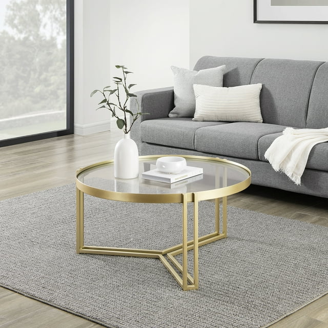 Walker Edison Modern Glam Round Glass Coffee Table, Gold - Walmart.com