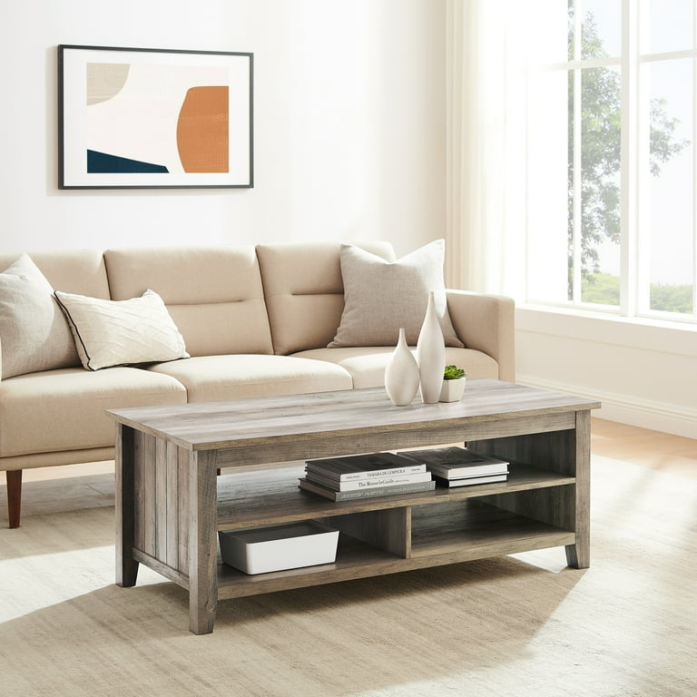 Walker Edison Modern Grooved Side Panel Coffee Table Grey Wash