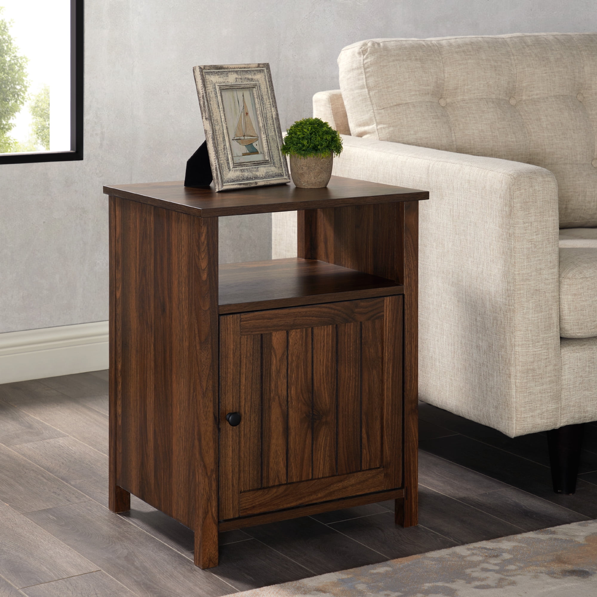 Walker Edison Modern Open Shelf End Table, Dark Walnut