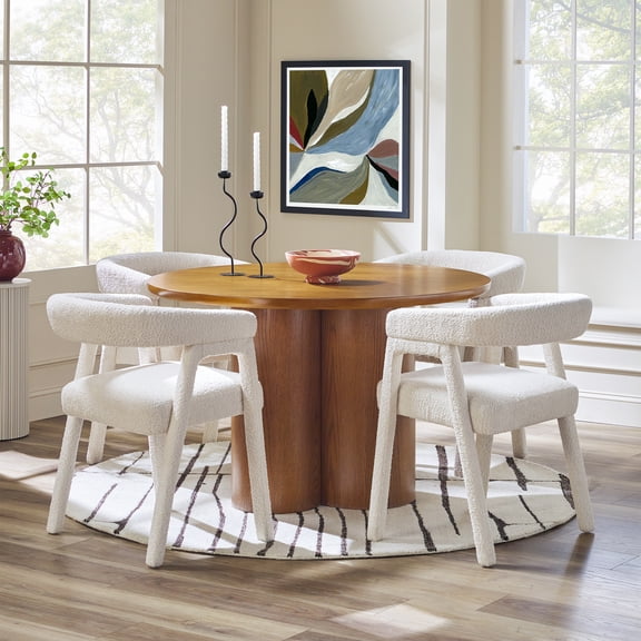 Walker Edison Modern Oval Oak Veneer Dining Table for 6, Medium Brown Oak
