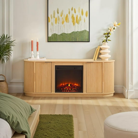 Walker Edison Modern Reeded 60” Fireplace TV Stand - Coastal Oak