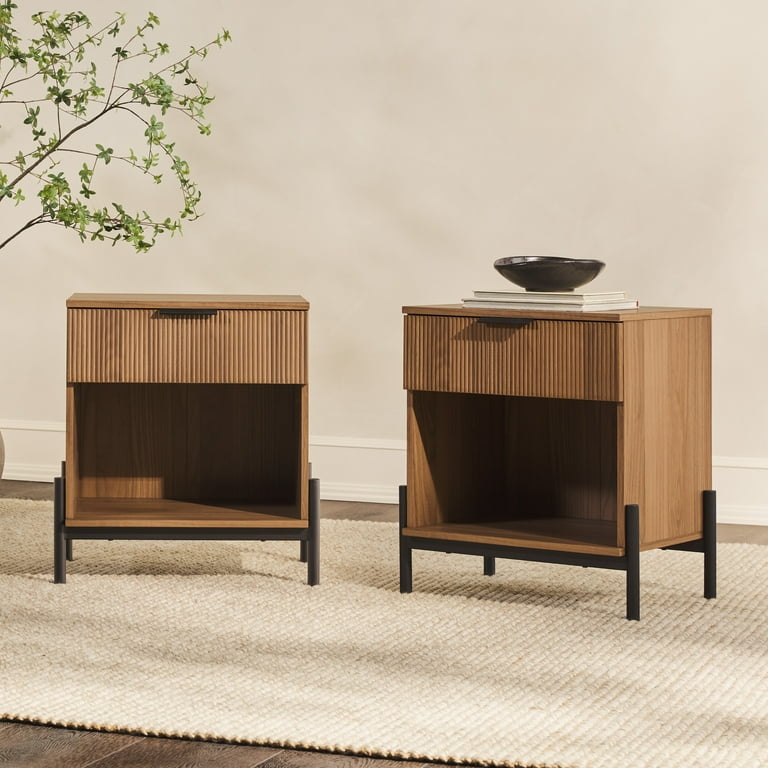 Walker Edison Modern Reeded-Front 1-Drawer Nightstand, 2 Pack