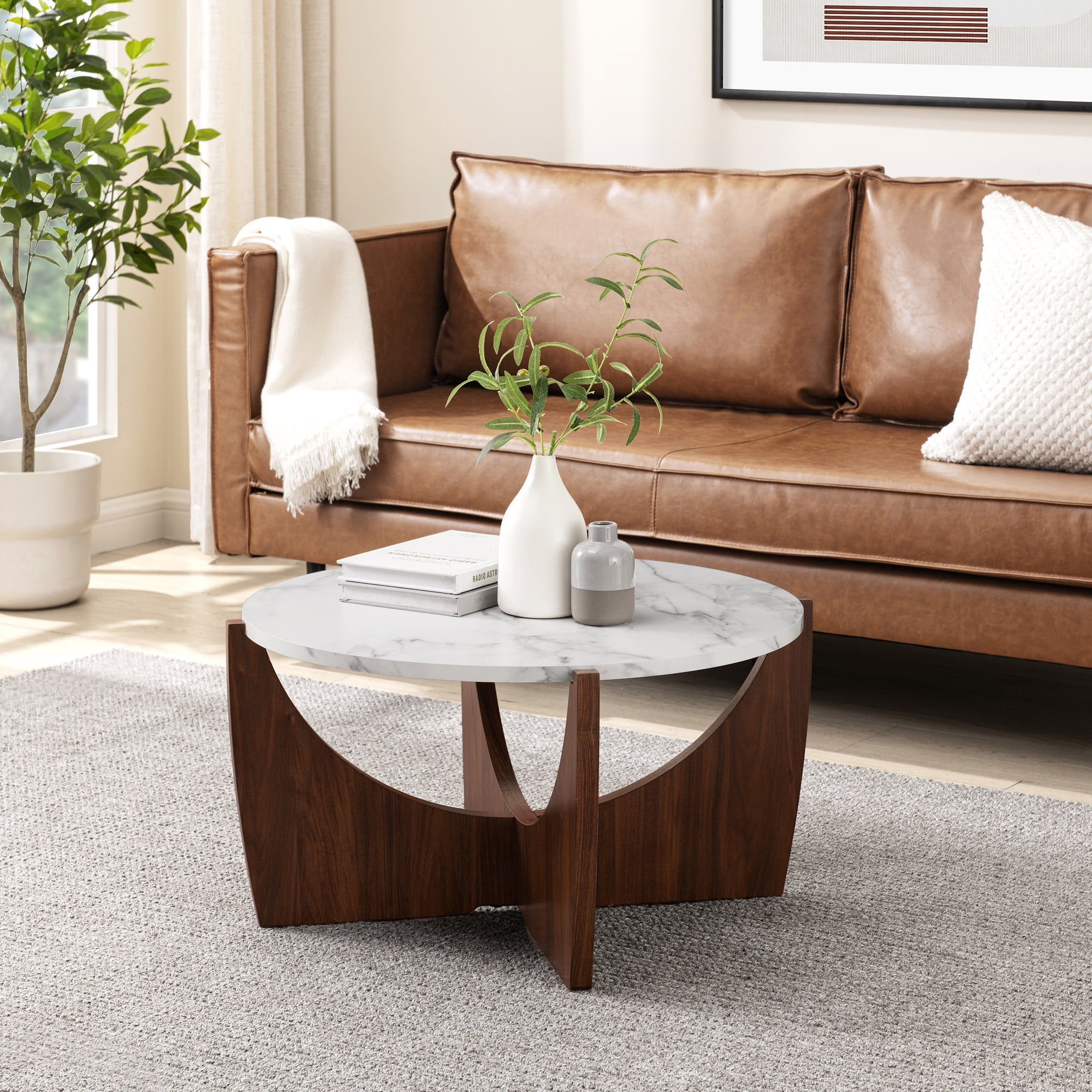 Walker Edison Modern Round Scoop-Base 28” Coffee Table