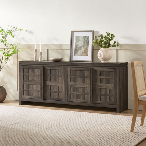 Walker Edison Modern Sideboard with Adjustable Cabinets, Black Oak