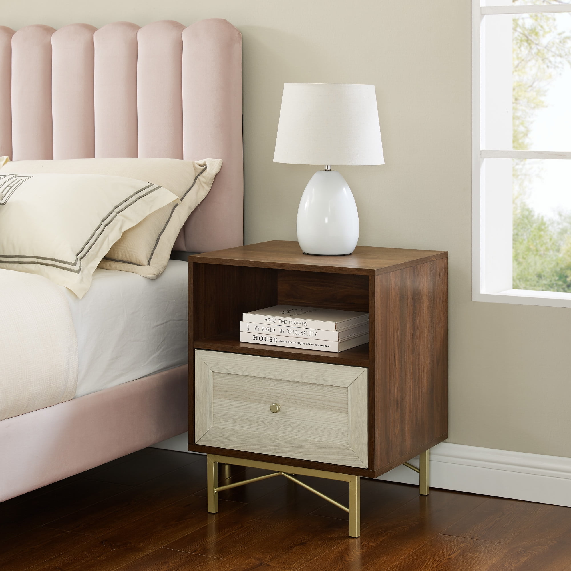 Walker Edison Modern Single Drawer Nightstand, White Poplar