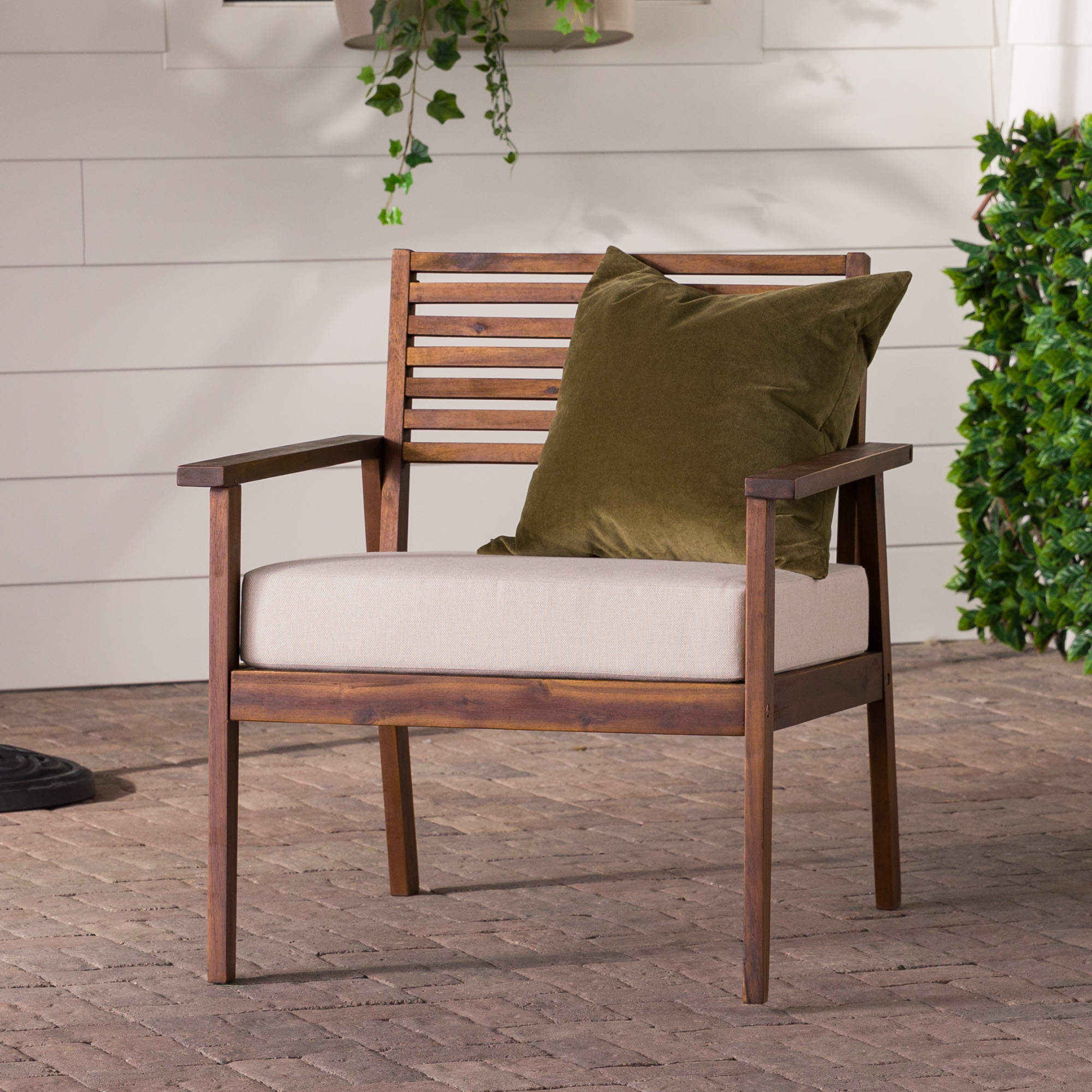 Walker Edison Modern Slat-Back Solid Wood Outdoor Lounge Chair, Dark Brown - image 1 of 17