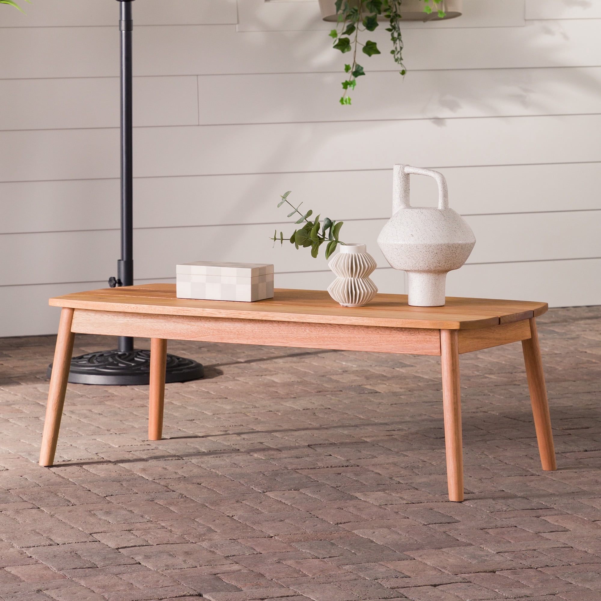 Walker Edison Modern Solid Eucalyptus Outdoor Coffee Table, Natural
